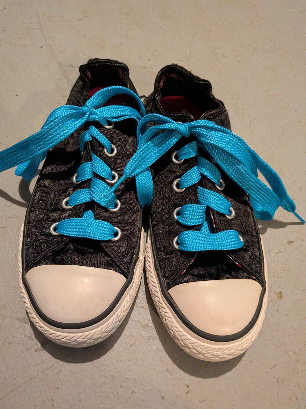 Converse Kids Black Satin Sneakers with Bright Blue Laces